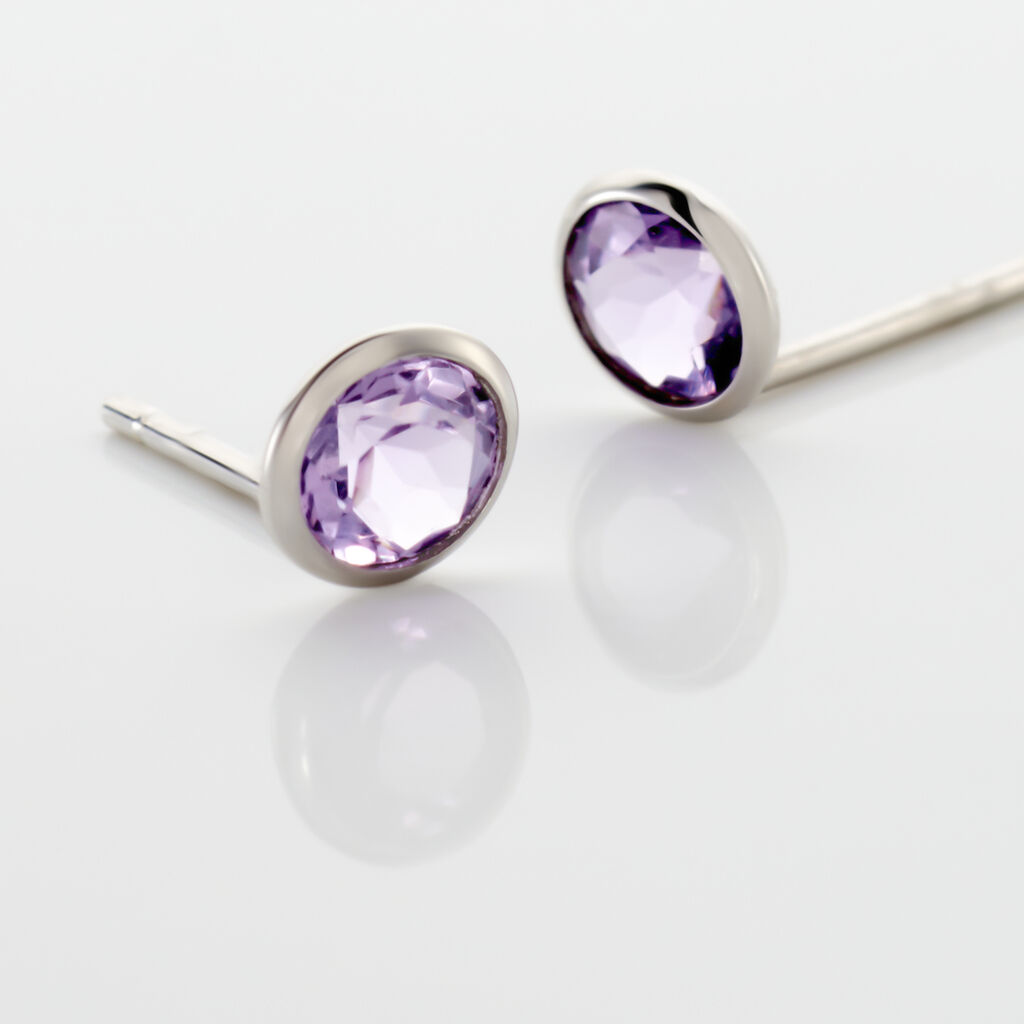 Boucles D'oreilles Puces Edy Serti Clos Or Blanc Amethyste - Clous d'oreilles Femme | Histoire d’Or