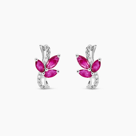 Boucles D'oreilles Puces Angie Or Blanc Diamant Et Rubis - Clous d'oreilles Femme | Histoire d’Or