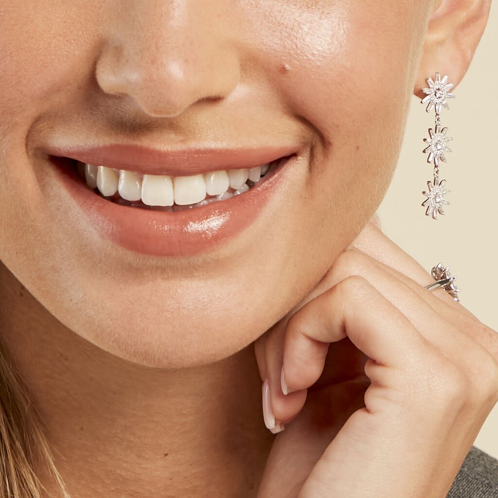 Boucles D'oreilles Pendantes Daisy Argent Blanc Oxyde De Zirconium - Boucles d'oreilles pendantes Femme | Histoire d’Or