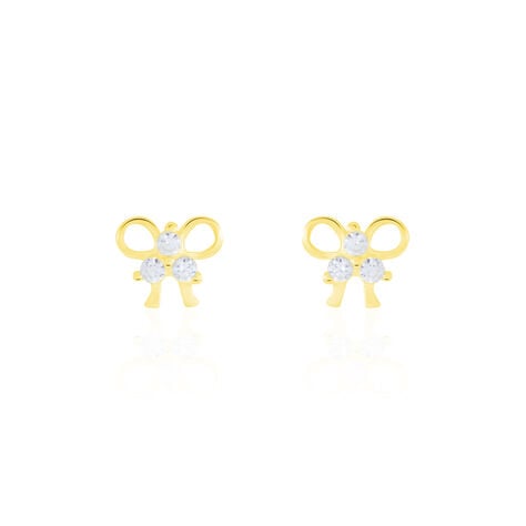 Boucles D'oreilles Puces Darina Noeud Or Jaune Oxyde De Zirconium - Clous d'oreilles Famille | Histoire d’Or