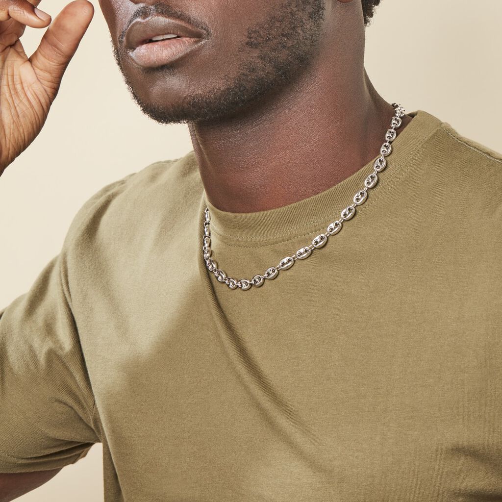 Collier Carrus Maille Grain De Cafe Argent Blanc - Chaines Homme | Histoire d’Or