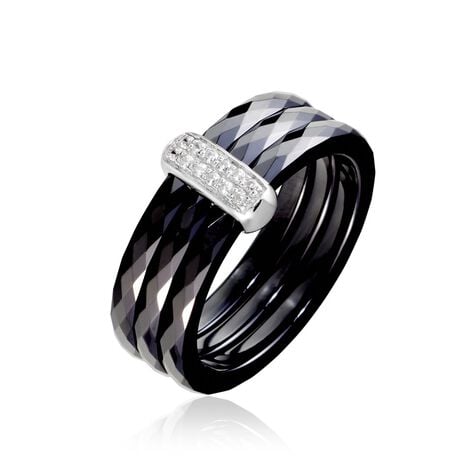 Bague Ceramik Design Argent Blanc Oxyde De Zirconium Et C&eacute;ramique - Bagues avec pierre Femme | Histoire d&rsquo;Or