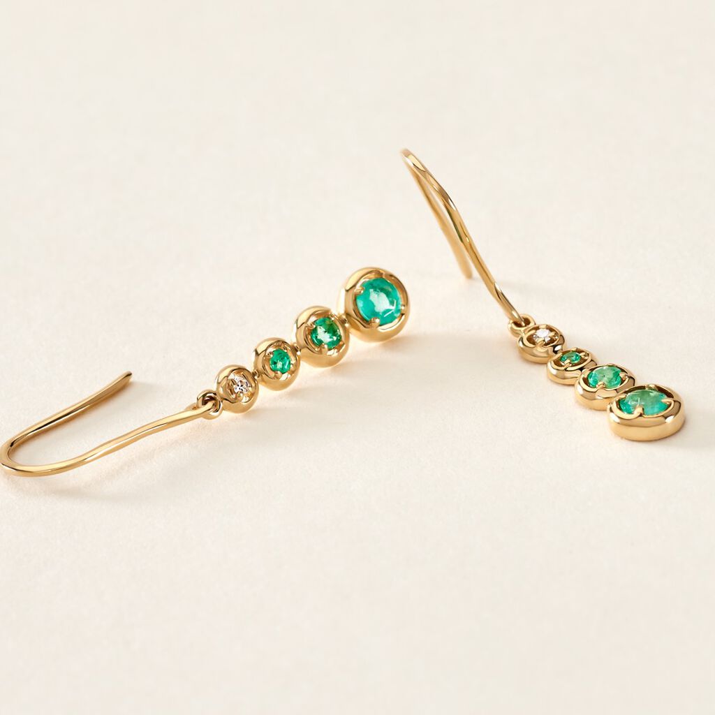 Boucles D'oreilles Pendantes Josephine Or Jaune Emeraude - Boucles d'oreilles pendantes Femme | Histoire d’Or