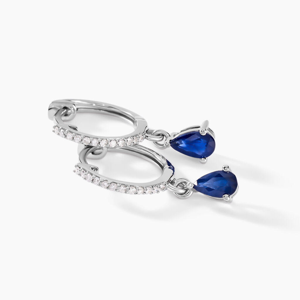 Créoles Or Blanc  Saphir Et Diamants - Boucles d'oreilles créoles Femme | Histoire d’Or