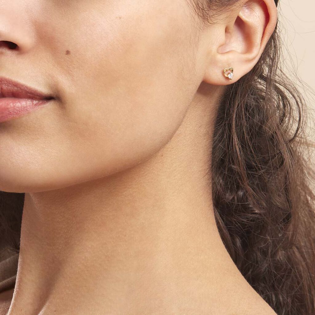 Boucles D'oreilles Puces Daria Cœur Or Jaune Oxyde De Zirconium - Clous d'oreilles Femme | Histoire d’Or