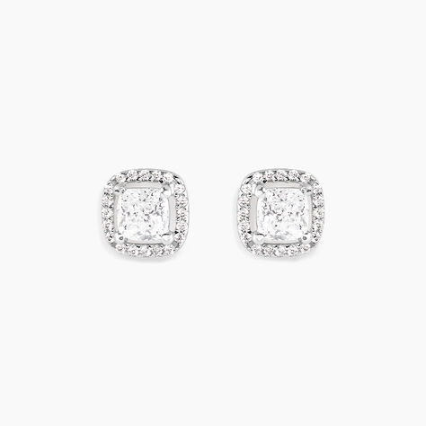 Boucles D'oreilles Puces Adrienne Or Blanc Oxyde De Zirconium - Clous d'oreilles Femme | Histoire d’Or