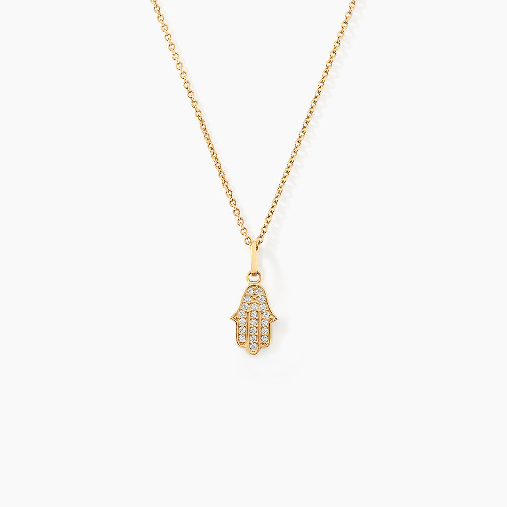 Pendentif Fatima Or Jaune Oxyde De Zirconium - Pendentifs Famille | Histoire d&rsquo;Or