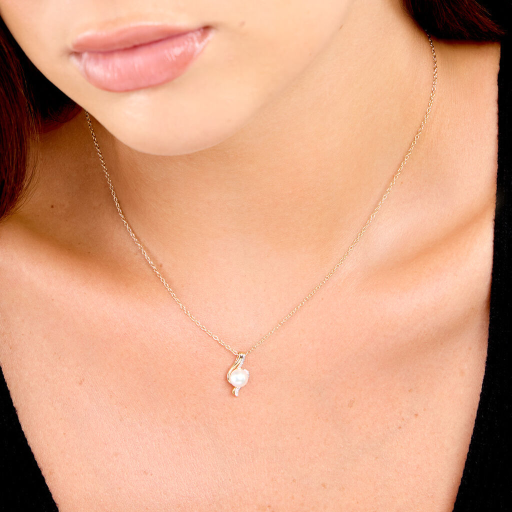 Collier Grazilla Argent Dor&eacute; A L'Or 750/1000 Perle De Culture Oxyde De Zirconium - Colliers pierre Femme | Histoire d&rsquo;Or