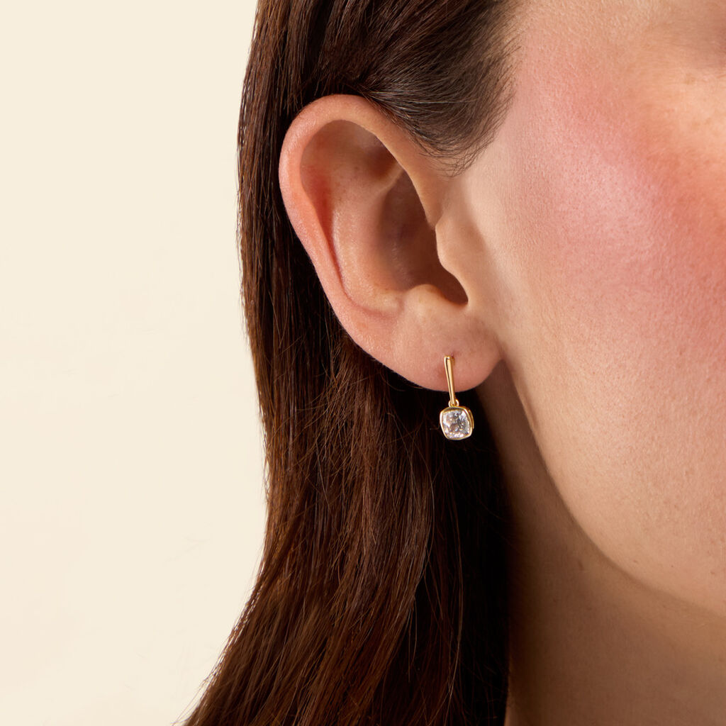 Bijoux D'Oreilles Gale Argent Dor&eacute; A L'Or 750/1000 Oxyde De Zirconium - Boucles d'oreilles fantaisie Femme | Histoire d&rsquo;Or