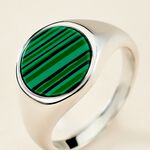 Chevali&egrave;re Argent Blanc Aileas Malachite - Bagues solitaires Homme | Histoire d&rsquo;Or
