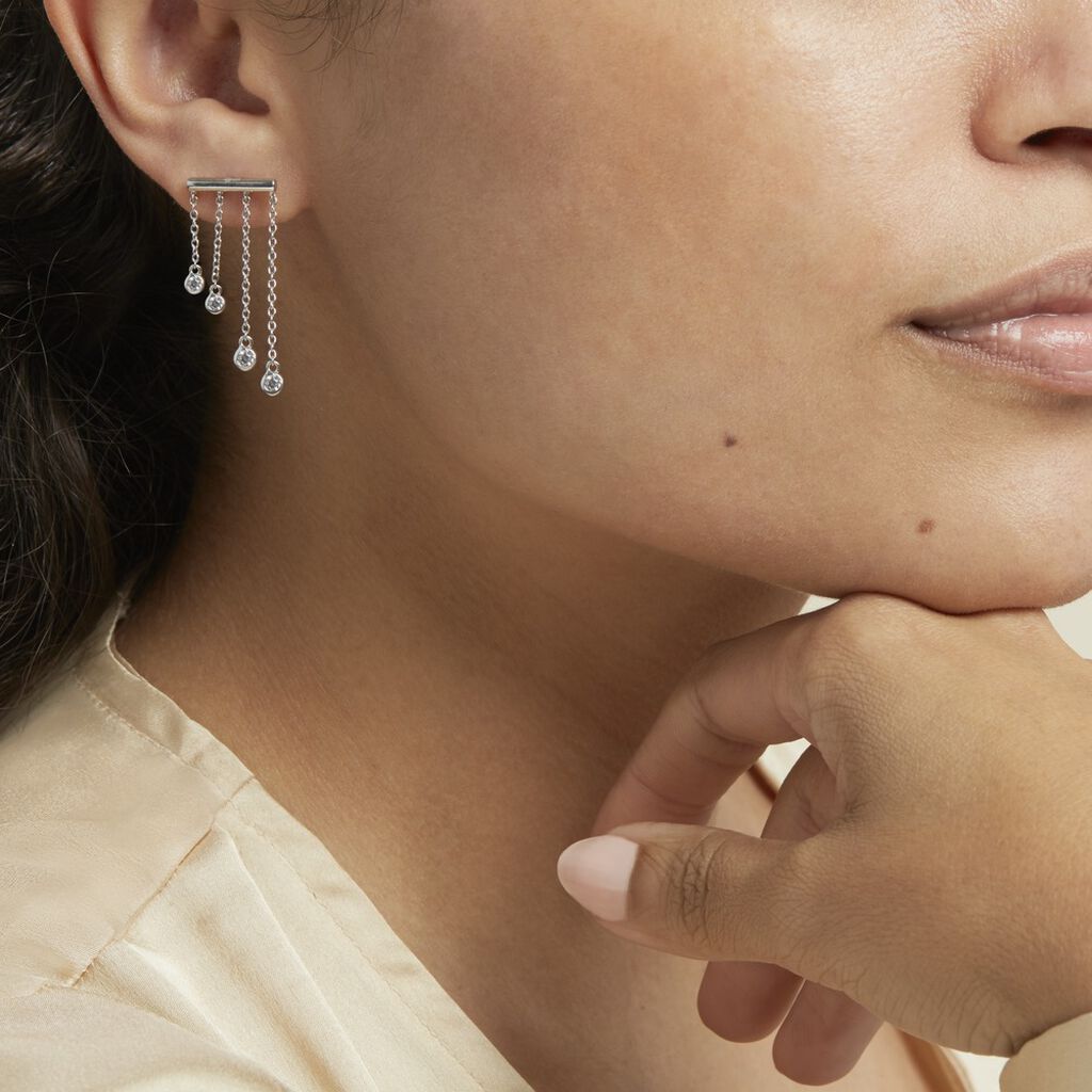 Boucles D'oreilles Pendantes Argent Blanc Edvard Oxydes De Zirconium - Boucles d'oreilles fantaisie Femme | Histoire d’Or