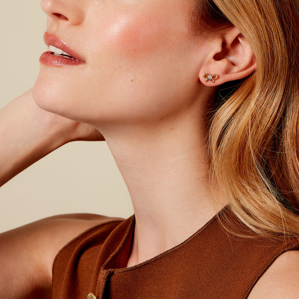 Boucles D'oreilles Puces Hisae Plaqué Or Jaune Oxyde De Zirconium - Nouveautés Femme | Histoire d’Or