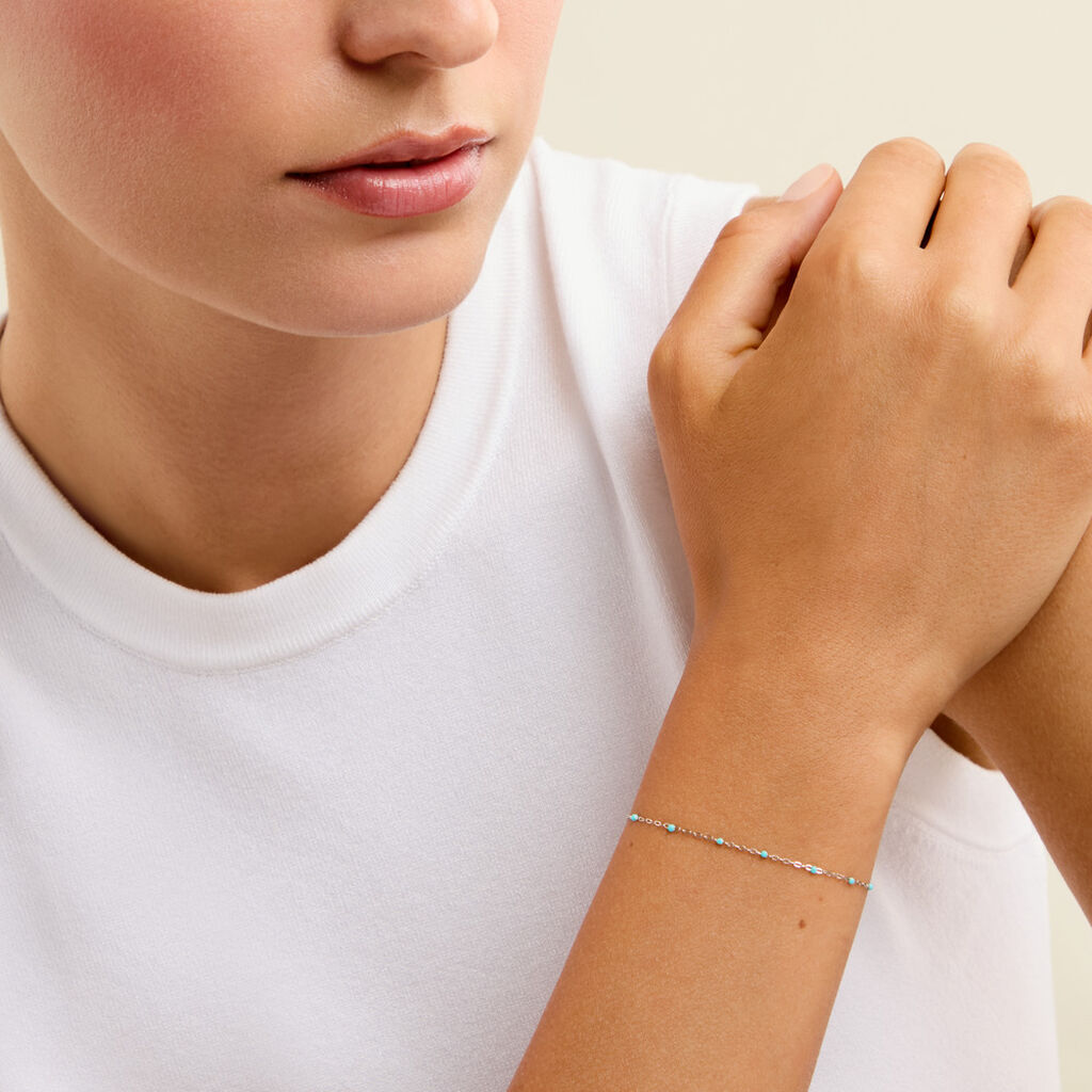 Bracelet Polka Argent Blanc Email Turquoise - Bracelets fantaisie Enfant | Histoire d&rsquo;Or