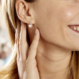 Boucles D'oreilles Davy Or Blanc Perle De Culture Oxyde - Clous d'oreilles Femme | Histoire d’Or