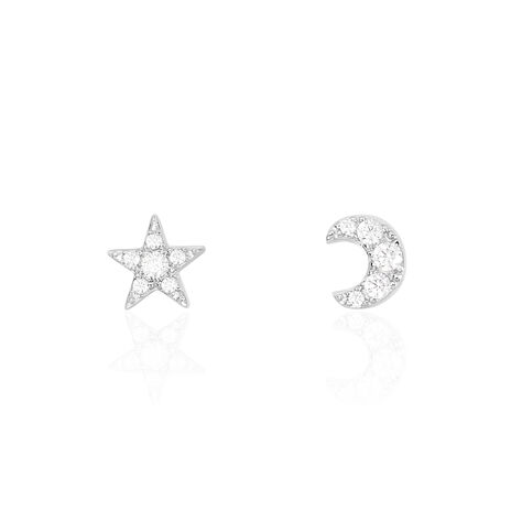 Boucles D'oreilles Puces Eden Or Blanc Oxyde De Zirconium - Clous d'oreilles Femme | Histoire d’Or