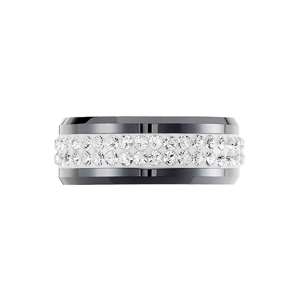 Bague Noire Ceramique Blanc Céramique Et Strass - Bagues avec pierre Femme | Histoire d’Or
