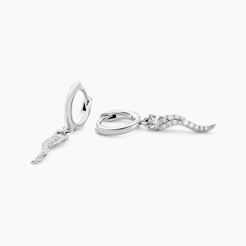 Créoles Horn Argent Blanc Oxyde De Zirconium - Boucles d'oreilles créoles Femme | Histoire d’Or