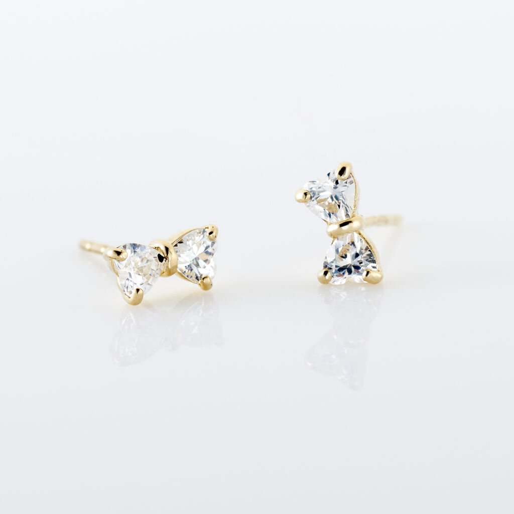 Boucles D'oreilles Puces Elara Noeud Or Jaune Oxyde De Zirconium - Clous d'oreilles Femme | Histoire d&rsquo;Or