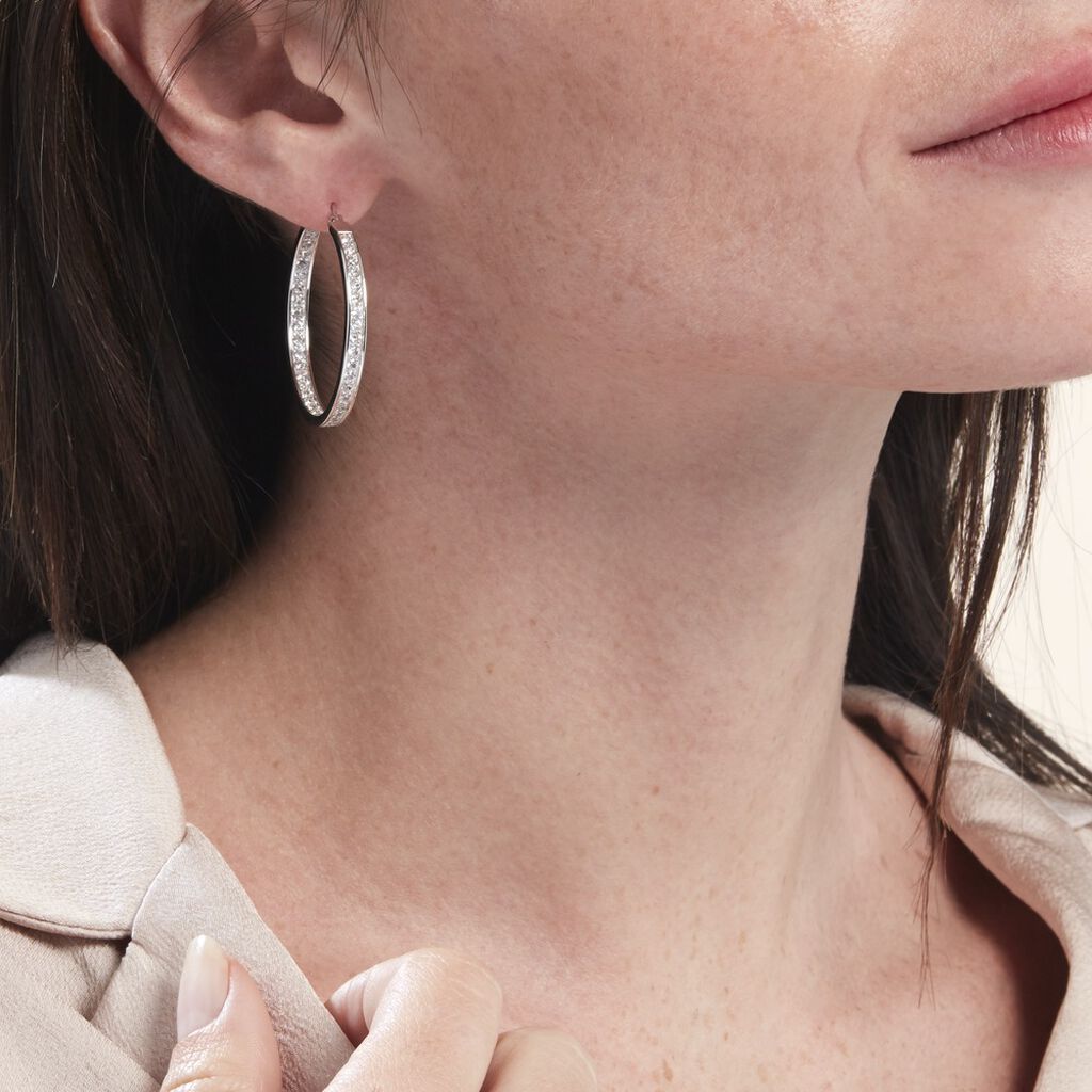 Créoles Classique Argent Blanc Django Oxyde De Zirconium - Boucles d'oreilles créoles Femme | Histoire d’Or
