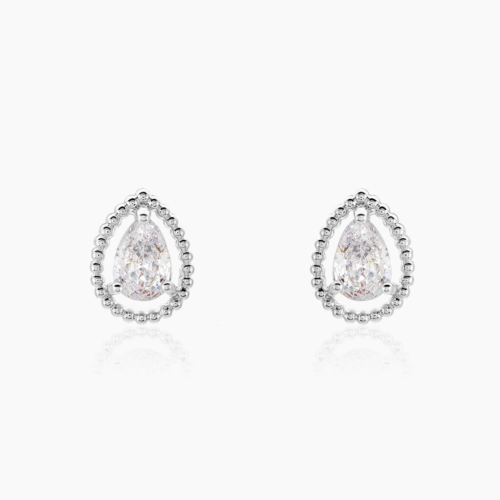 Boucles D'oreilles Puces Cyra Argent Blanc Oxyde De Zirconium - Boucles d'oreilles fantaisie Femme | Histoire d&rsquo;Or