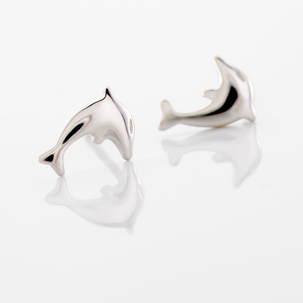 Boucles D'oreilles Puces Dauphinos Argent Blanc - Boucles d'oreilles fantaisie Enfant | Histoire d&rsquo;Or