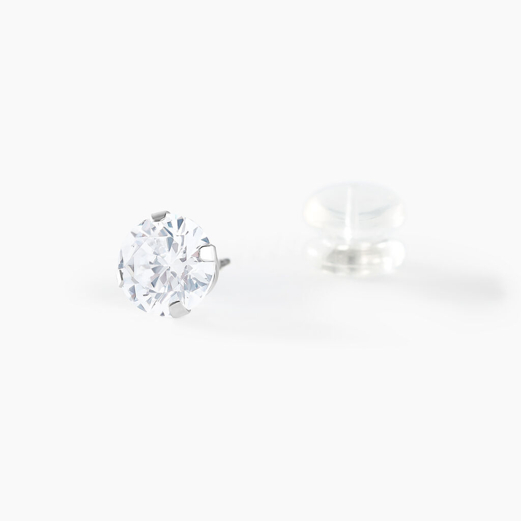 Boucles D'oreilles Puces Eddie Or Blanc Oxyde De Zirconium - Clous d'oreilles Femme | Histoire d&rsquo;Or