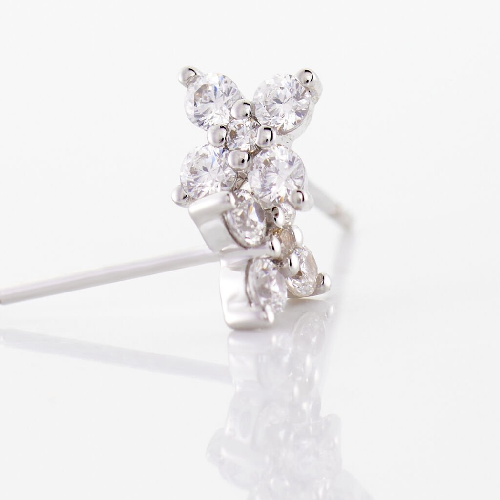 Boucles D'oreilles Puces Winter Flower Or Blanc Oxyde De Zirconium - Clous d'oreilles Femme | Histoire d&rsquo;Or