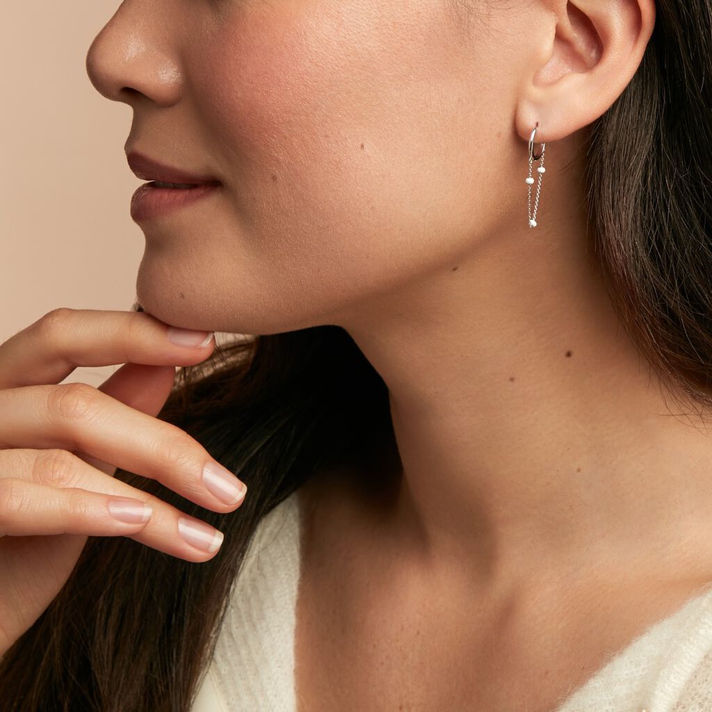 Créoles Polka Argent Blanc - Boucles d'oreilles créoles Femme | Histoire d’Or