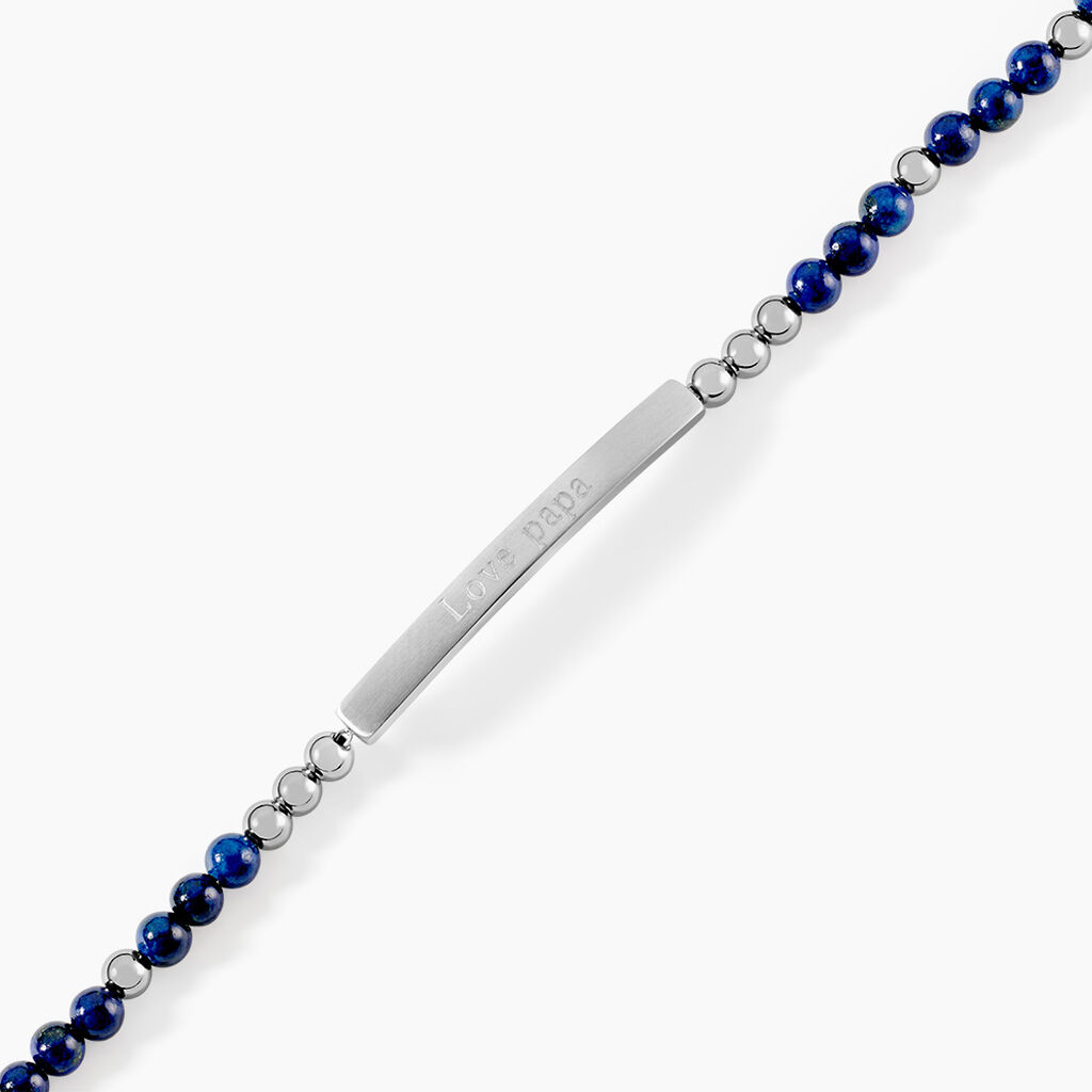 Bracelet Identit&eacute; Acier Blanc Boules Sebastino Lapis Lazuli - Bracelets Message Homme | Histoire d&rsquo;Or