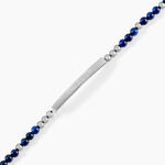 Bracelet Identit&eacute; Acier Blanc Boules Sebastino Lapis Lazuli - Bracelets Message Homme | Histoire d&rsquo;Or