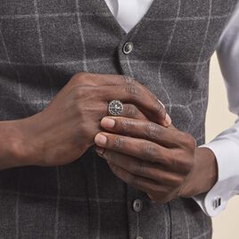 Bague Stefan Acier Blanc Oxyde Noir - Bagues avec pierre Homme | Histoire d’Or