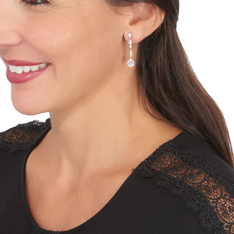 Boucles D'oreilles Pendantes Candia Or Blanc Oxyde De Zirconium - Boucles d'oreilles pendantes Femme | Histoire d’Or