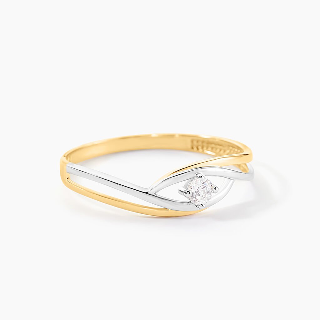 Bague Solitaire Peline Or Bicolore Oxyde De Zirconium - Bagues solitaires Femme | Histoire d&rsquo;Or