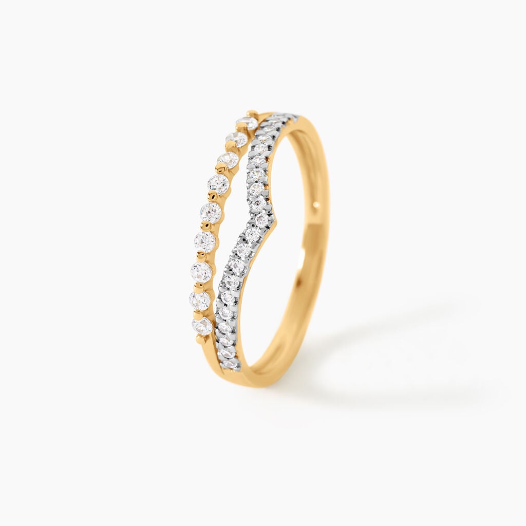 Bague Eclat D'Etoile Argent Dor&eacute; A L'Or 750/1000 Oxyde De Zirconium - Bagues avec pierre Femme | Histoire d&rsquo;Or