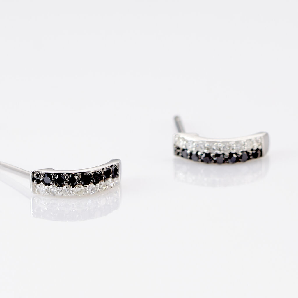 Boucles D'oreilles Puces Demi Lune Or Blanc Diamant - Clous d'oreilles Femme | Histoire d&rsquo;Or