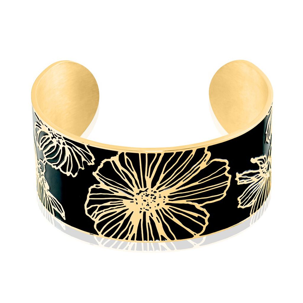Bracelet Jonc Willem Acier Dore Smalto Noir - Bracelets joncs Femme | Histoire d&rsquo;Or