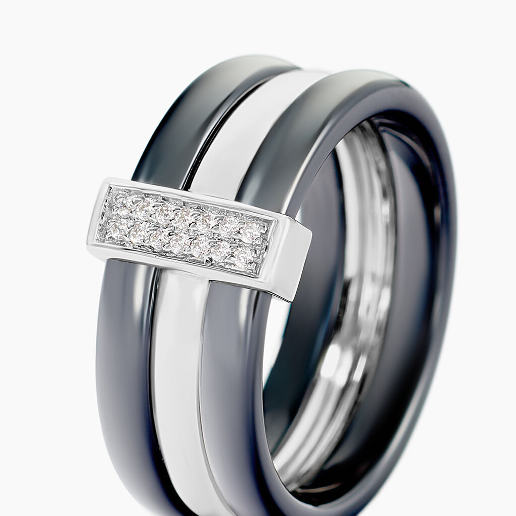 Bague Ceramik Design Argent Blanc C&eacute;ramique Et Oxyde De Zirconium - Bagues avec pierre Femme | Histoire d&rsquo;Or