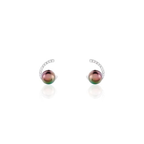 Boucles D'oreilles Puces Anais Or Blanc Perle De Culture Et Oxyde - Clous d'oreilles Femme | Histoire d’Or