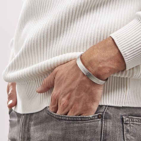 Bracelet Jonc Ouvert Acier Blanc Vincentius - Bracelets joncs Homme | Histoire d’Or