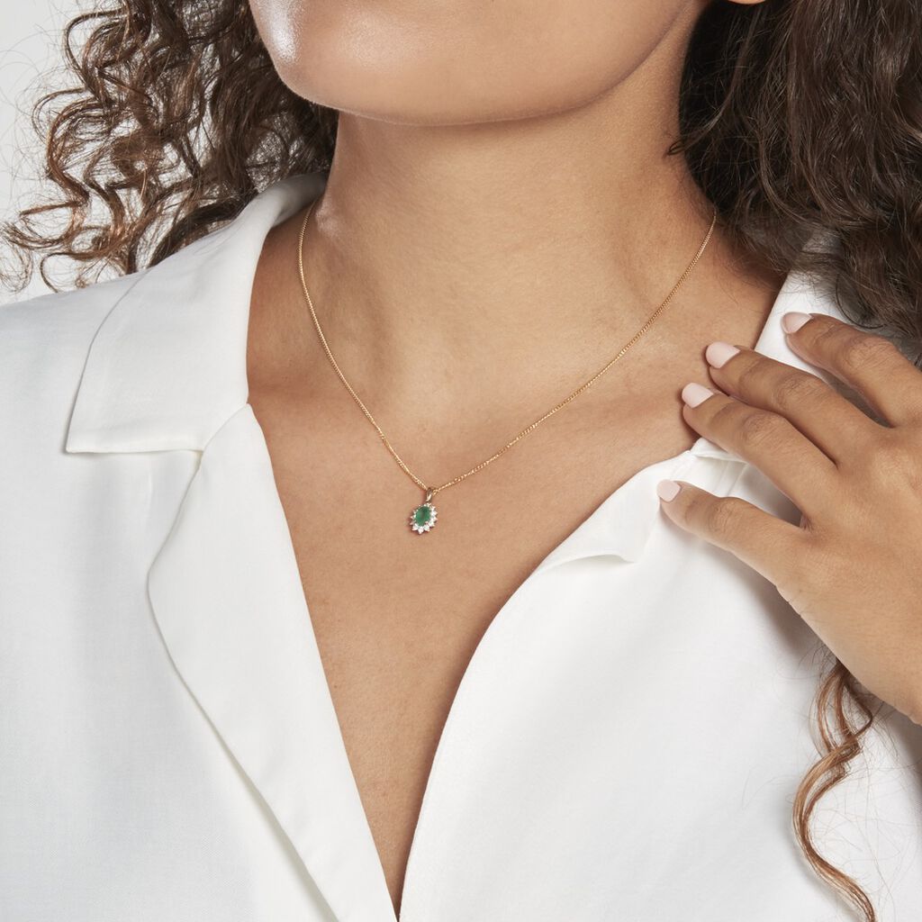 Pendentif Or Jaune Emeraude Diamants - Pendentifs Femme | Histoire d’Or