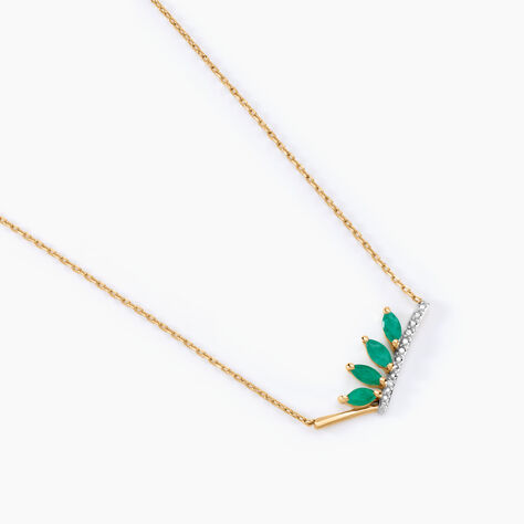 Collier Navette Or Jaune Emeraude Diamant - Colliers Femme | Histoire d’Or