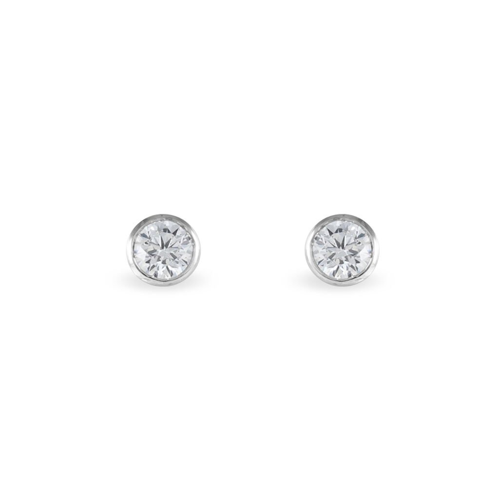 Boucles D'oreilles Puces Elda Serti Clos Or Blanc Oxyde De Zirconium - Clous d'oreilles Femme | Histoire d’Or