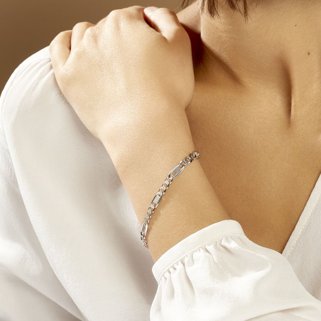 Bracelet Jeremi Maille Alternee 1/3 Et Plaquettes Argent Blanc - Bracelets Femme | Histoire d’Or