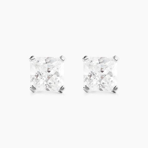 Boucles D'oreilles Puces Doreen Carre Or Blanc Oxyde De Zirconium - Clous d'oreilles Femme | Histoire d&rsquo;Or