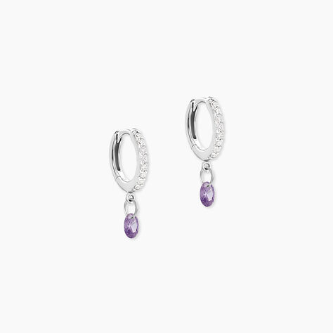 Creoles Rion Argent Blanc Oxyde De Zirconium - Boucles d'oreilles cr&eacute;oles Femme | Histoire d&rsquo;Or