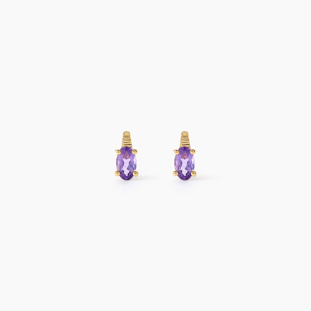 Boucles D'Oreilles Puces Ormonde Argent Dor&eacute; A L'Or 750/1000 Am&eacute;thyste - Clous d'oreilles Femme | Histoire d&rsquo;Or