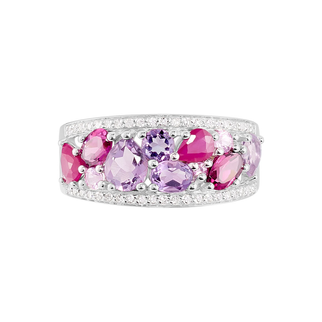 Bague Multicolore Or Blanc Amethyste Et Saphir Et Rhodolite - Bagues avec pierre Femme | Histoire d’Or