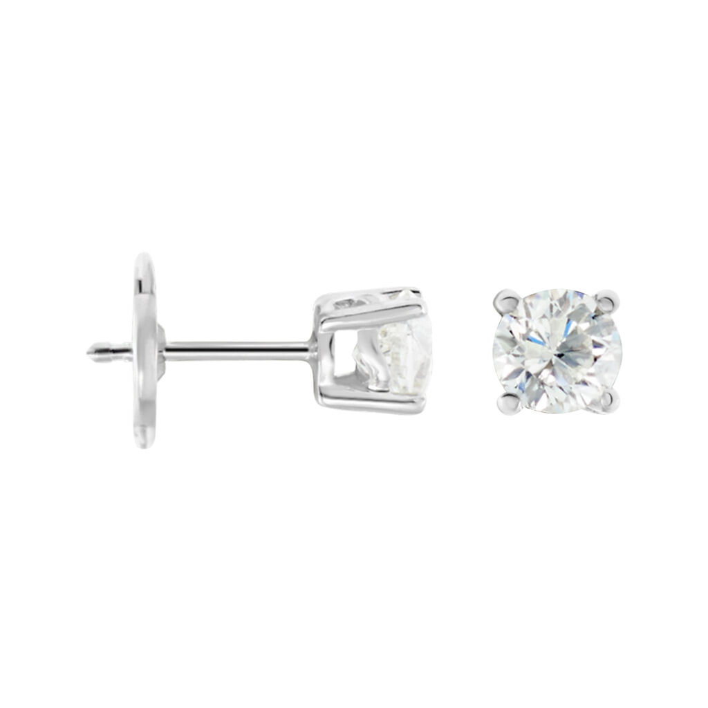 Boucles D'oreilles Puces Or Blanc Victoria Diamants - Clous d'oreilles Femme | Histoire d’Or