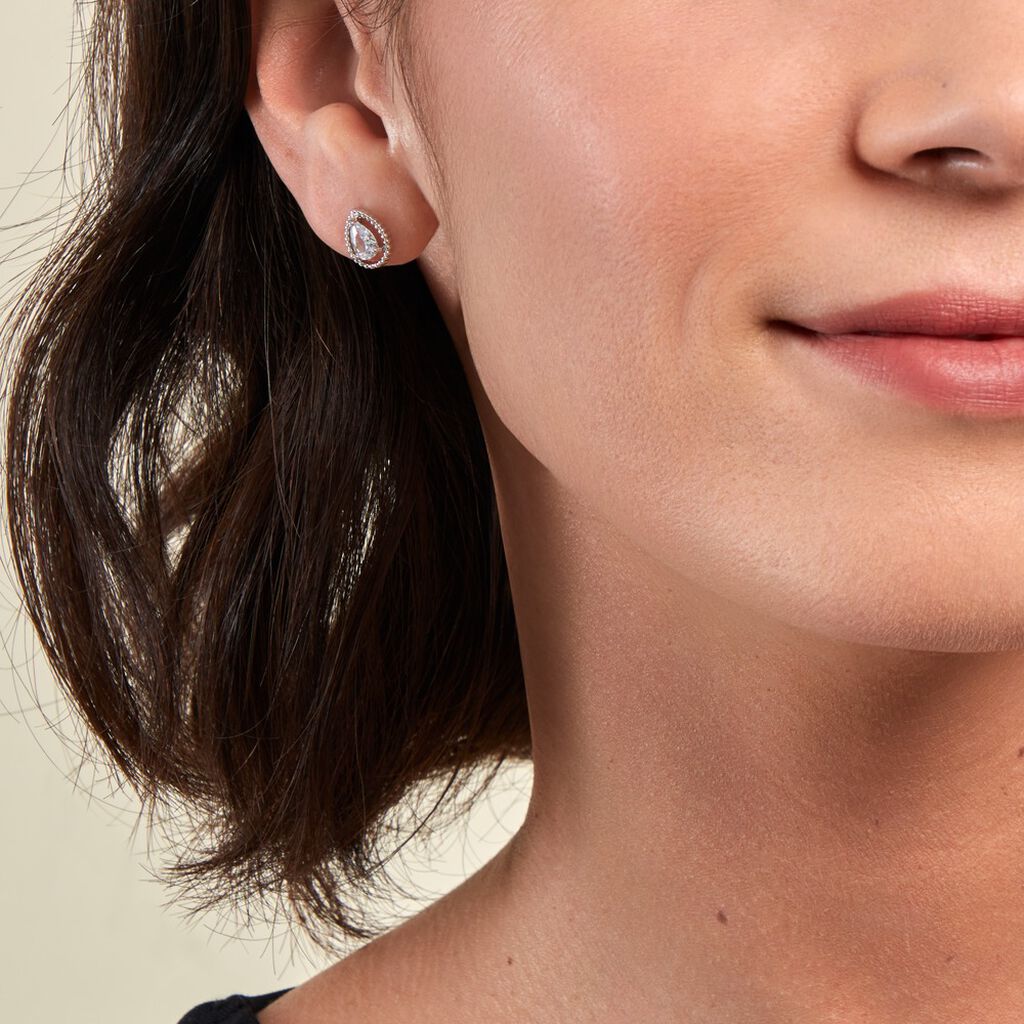 Boucles D'oreilles Puces Cyra Argent Blanc Oxyde De Zirconium - Boucles d'oreilles fantaisie Femme | Histoire d’Or