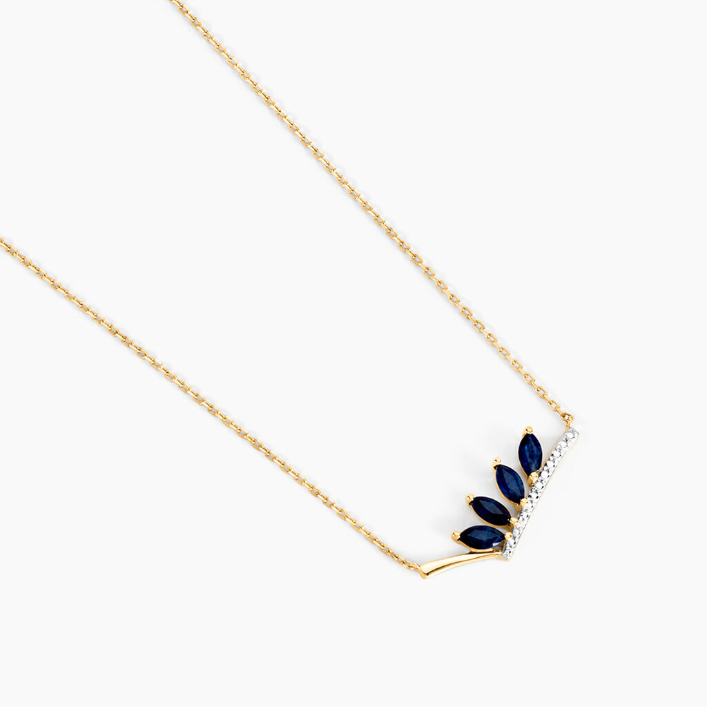 Collier Navette Or Jaune Saphir Diamant - Colliers Femme | Histoire d’Or